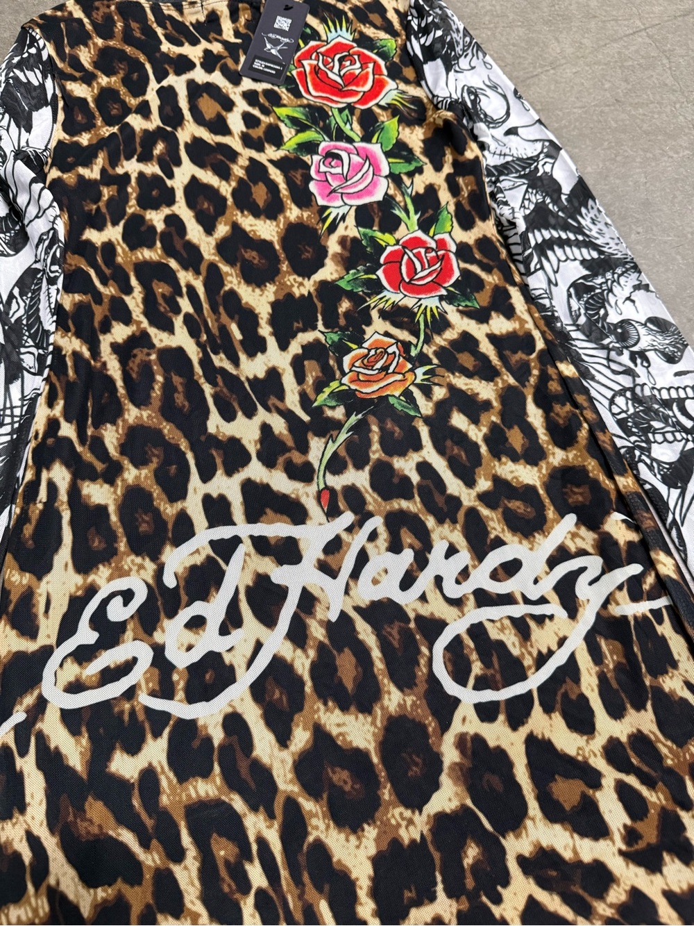 Ed Hardy x Dolls Kill Virgin Mary Leopard Mesh Tee Mini Dress Women’s Medium NEW - Picture 4 of 10
